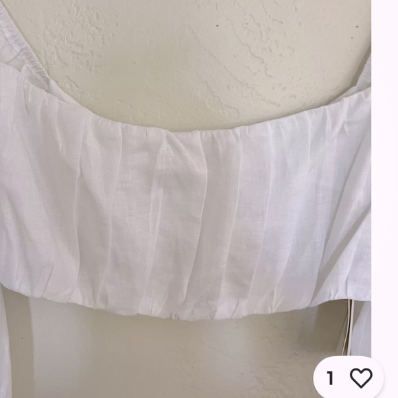 DISSH White Puff Sleeve Linen Crop Top - Picture 6 of 14